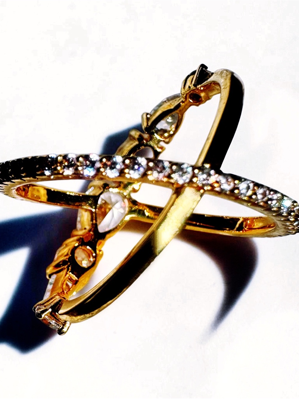 Gold Plated Crystal Reversible Crisscross Ring